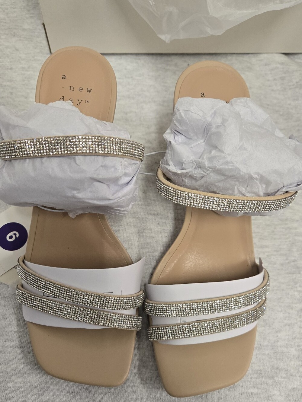 a new day Champagne Jeweled Strap Slide Heels